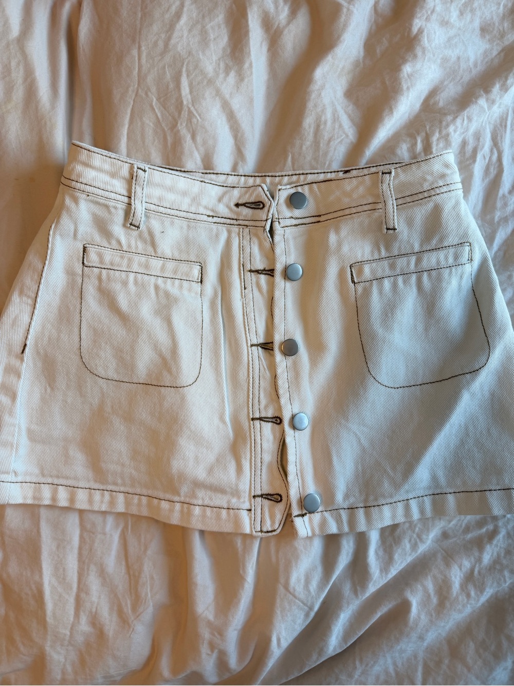 Button-Front Cream Mini Skirt